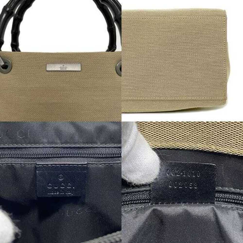 Gucci Bag Black Tote Bamboo Handbag Canvas Beige Vertical - Picture 10 of 10